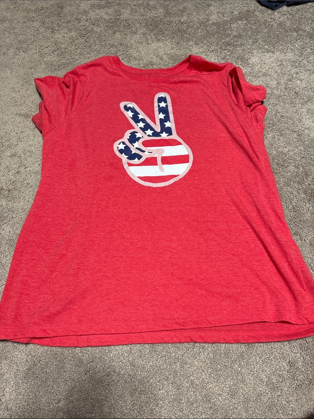 Red Graphic Tee with American Flag Peace Sign